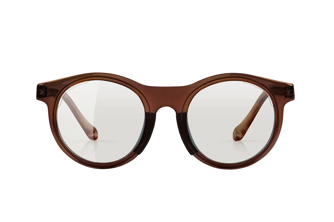 Brown round eyeglasses on a white background