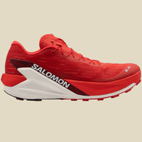 Red Salomon running shoe on a white background