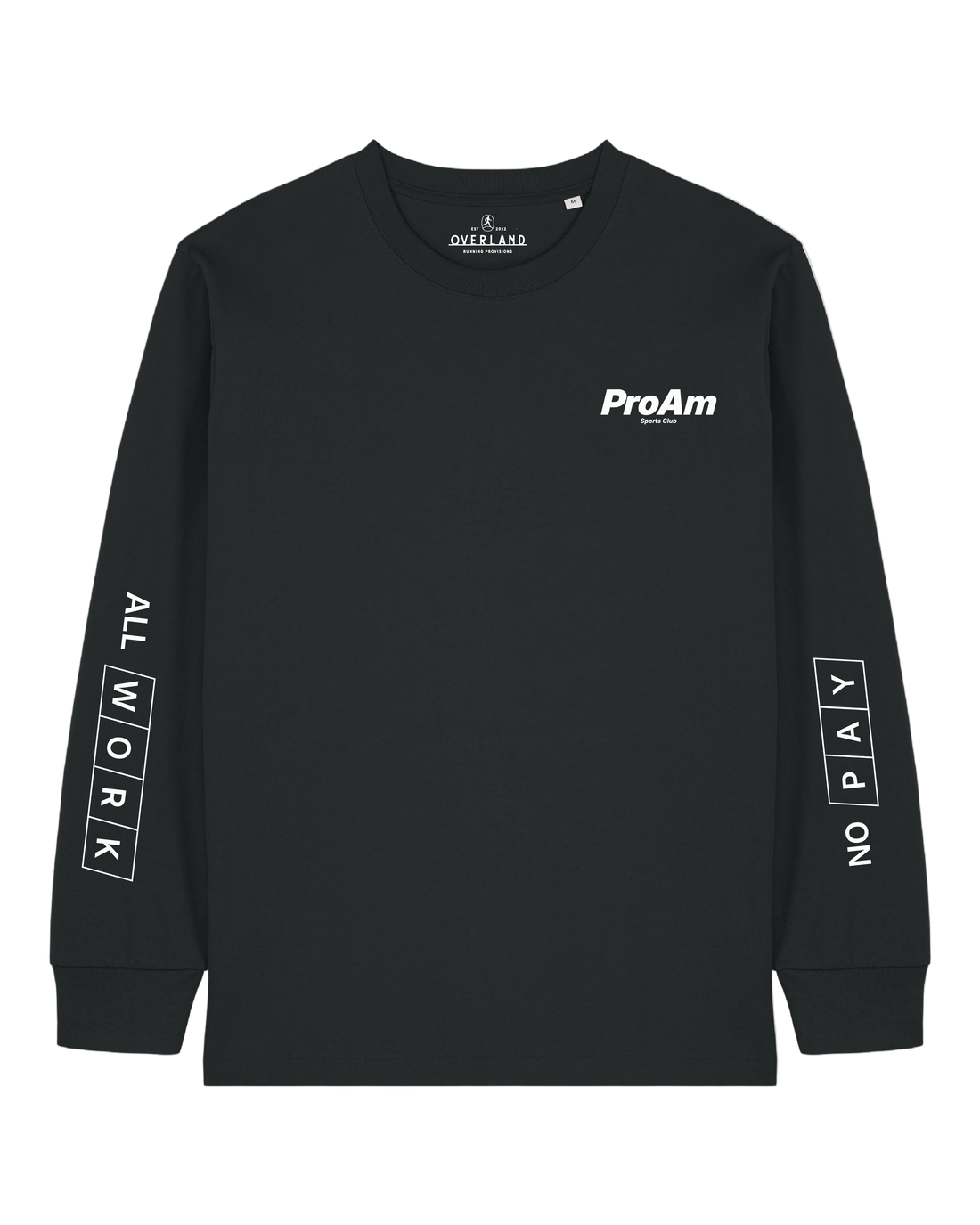 Black long-sleeve shirt with 'ProAm' branding and text on a white background