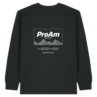 Black sweatshirt with 'ProAm' logo and text on a white background