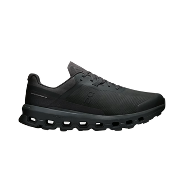 A black ON Running Cloudvista 2 sneaker with a distinctive sole design, featuring circular elements for cushioning.