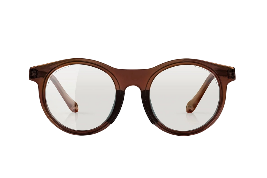 Brown round eyeglasses on a white background