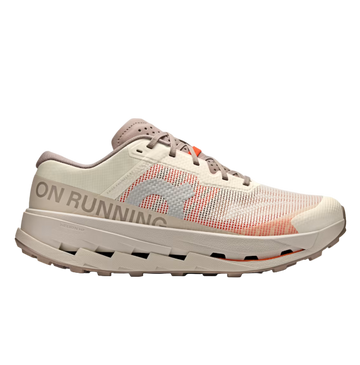 Beige running shoe with 'ON Running' branding on a white background