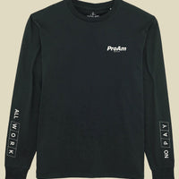 Black long-sleeve shirt with 'ProAm' branding and text on sleeves against a white background